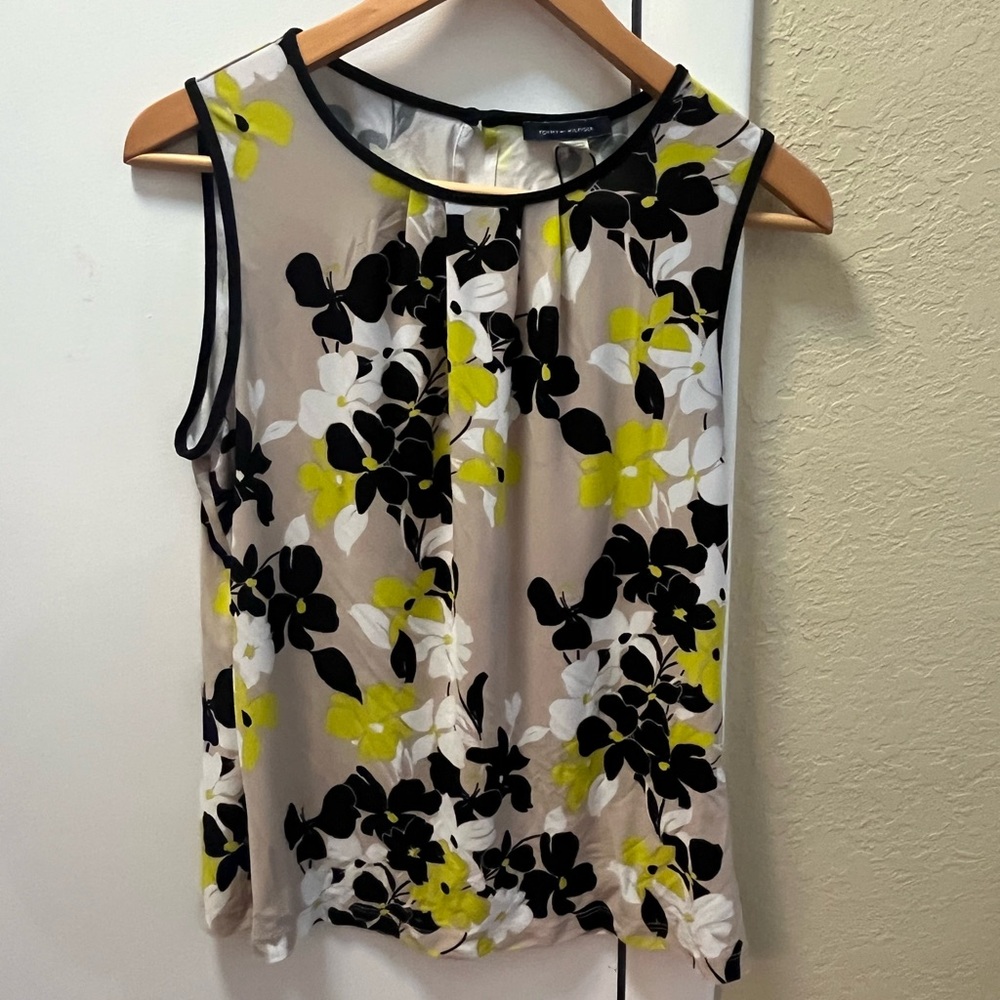 Tommy Hilfiger Black and Yellow Floral Sleeveless Blouse